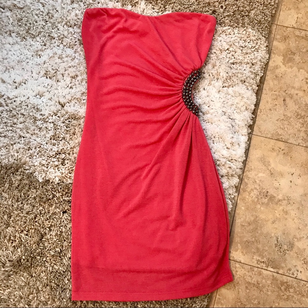 Y2k Codigo strapless body con dress w/ side cut out Sz Small Coral?  Party Hoco